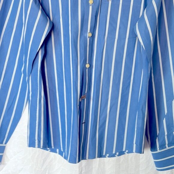 ABERCROMBIE & FITCH Brown Moose Blue & White striped Men’s Shirt Size Large. - Picture 5 of 6
